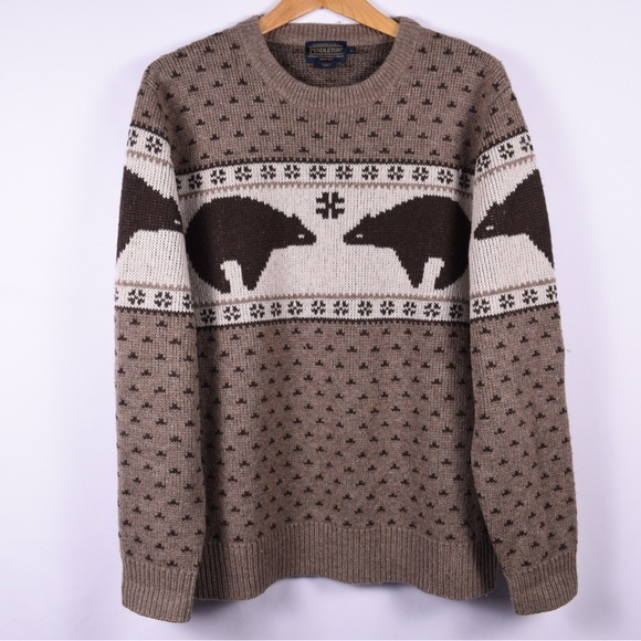 Pendleton Brown and Cream Bear Pattern Crewneck Sweater
